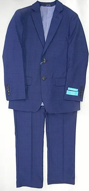 Boys T.O. Collection Navy Blue Plaid 2PC. Suit Slim & Classic Sizes 6 - 11