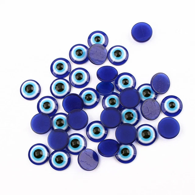 100 Pcs Evil Eye Resin Beads Glass Cabochons Charm Round Noodles