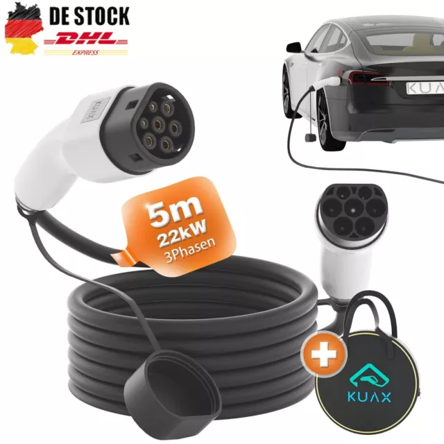 5m Typ 2 Ladekabel 22KW 3 Phasig 32A Elektroauto Wallbox Ladegerät für Opel BMW