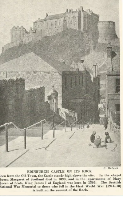 EDINBURGH CASTLE ON ITS ROCK SEEN FROM OLD TOWN STREET SCENE c1950 CUTTING CLIP