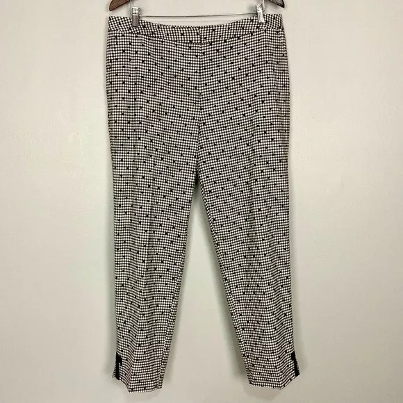 Talbots Gingham Dot Ankle Pants Women’s Size 14W Wool Blend Bow Accents Lined