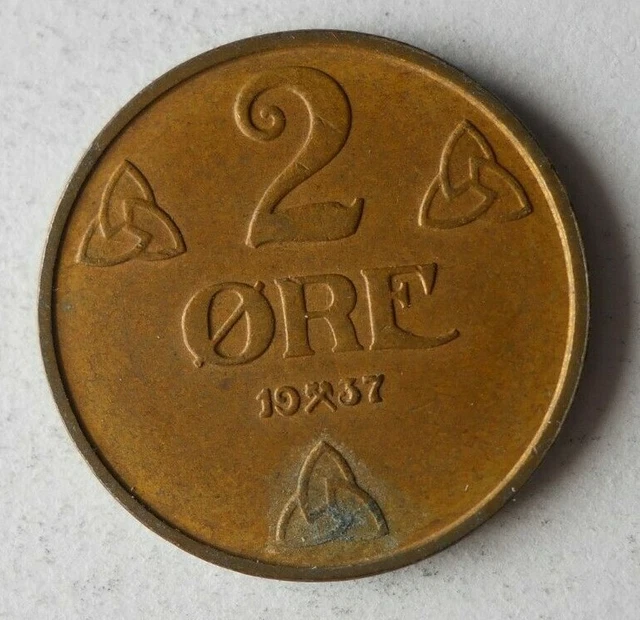 1937 NORWAY 2 ORE - High Quality Coin - FREE SHIP - Bin #1