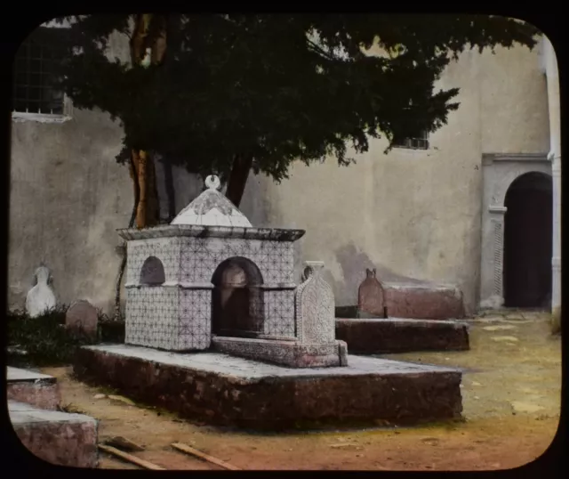 ANTIQUE Magic Lantern Slide TOMB OF MARABOUT ALGIERS C1890 PHOTO ALGERIA