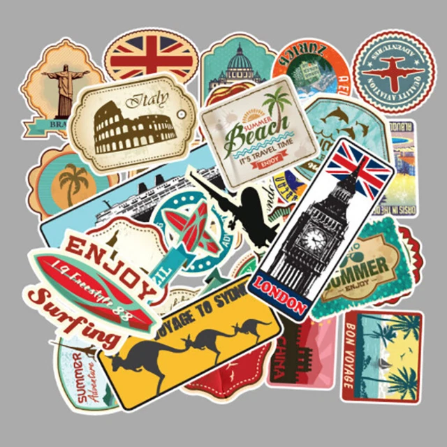 100PCS/SET TRAVEL MAP Country Famous Logo PVC Waterproof Stickers Decor ...