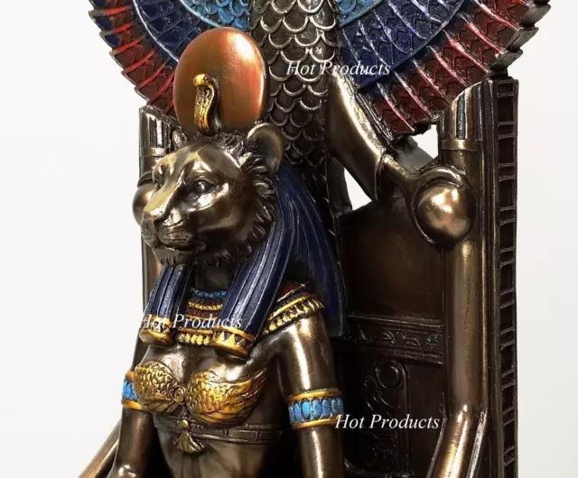 Egyptian Goddess Sekhmet Sitting on Throne Statue Sculpture Antique Bronze Color