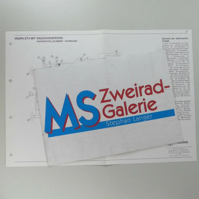 PIAGGIO VESPA ET 4 mit Wegfahrsperre Schaltplan Art.1 A1181 EUR 11,90
