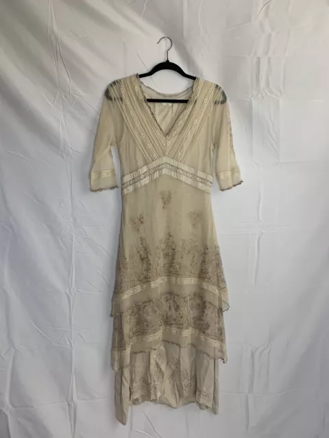 Age of Love By Nataya Made In India “Titanic Dress” Tan Lace V-Neck Dress Sz S