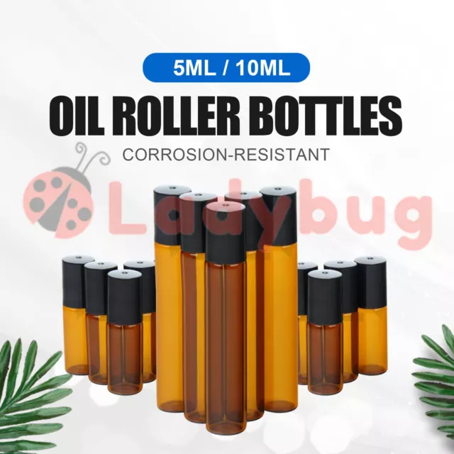 5-100PCS Roller Essential Oil Roll On Ball Glass Bottle Rollerball Perfume Amber