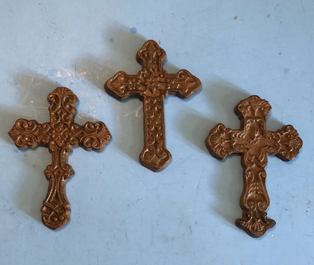 3 Pc Set, Cast Iron Cross Assortment, Victorian Farmhouse Christian Wall Decor