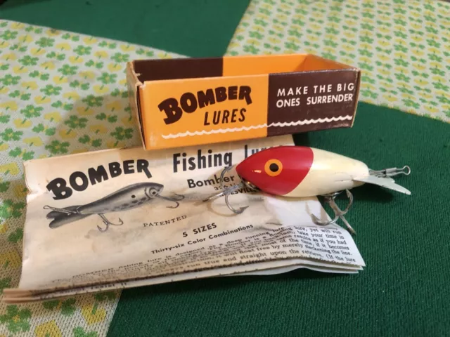 VINTAGE BOMBER RED/WHITE FISHING LURE NEW OLD STOCK Wooden Lure $7.95 -  PicClick
