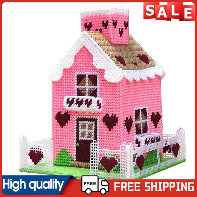 Hágalo usted mismo Material de lana Bordado Punto de Cruz Kit 3D Caja de Tejidos Artesanías (Rosa)