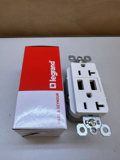 Legrand USB Duplex Outlet 20 Amp 125V Cat# TR5362USB-W White Color New