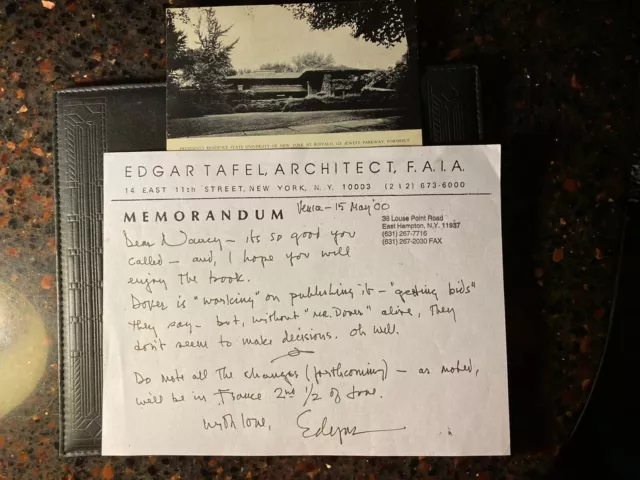 Edgar Tafel Hand Written And Signed Letter & Frank Lloyd Wright Post Card To ET