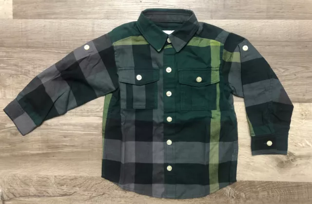 Burberry Children Boys Roll Tab Sleeve Racing Green Check Shirt 2Y 92cm