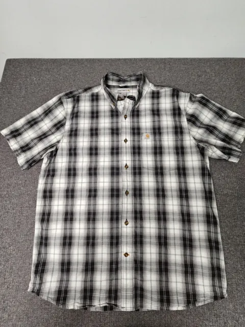 Carhartt Short Sleeve  Shirt White/Black Plaid Relaxed Fit Men's Size Large.
