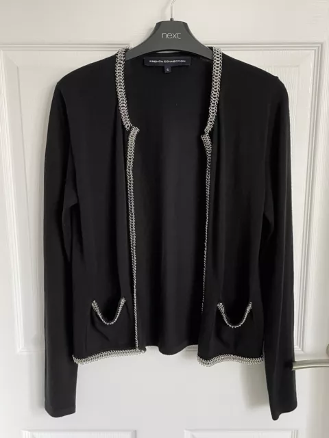 Cardigan Donna Nero CONNESSIONE FRANCESE Manica Lunga Miscela Lana Aperta Taglia Small