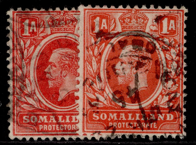 SOMALILAND PROTECTORATE EDVII SG61 + 61a, 1d SHADE VARIETIES, FINE USED.