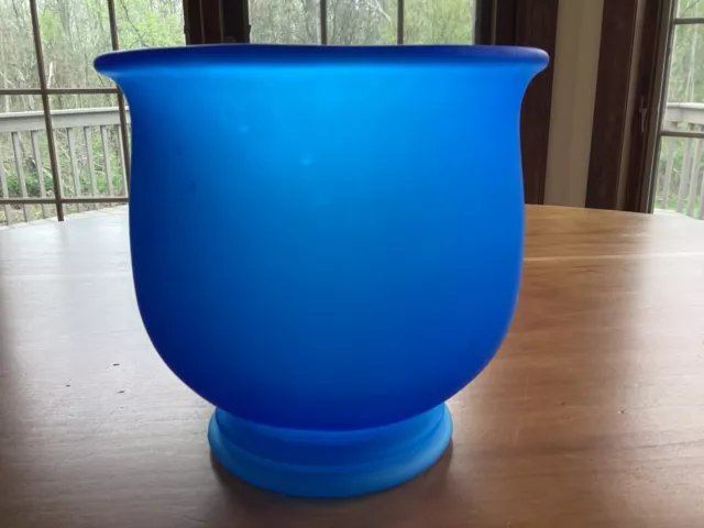 Vintage Blue Satin Glass Fruit Bowl or Compote w/ Pedestal Base 6 and 1/2 " high