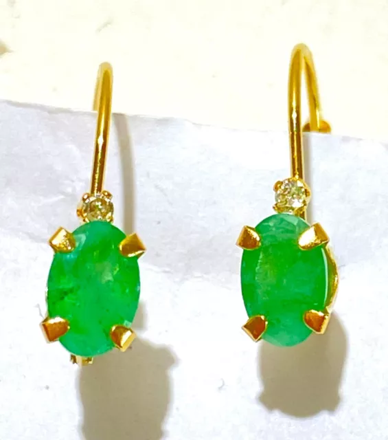 14KT YELLOW GOLD Leverback Earrings 1.25 Carat Natural Emeralds ...