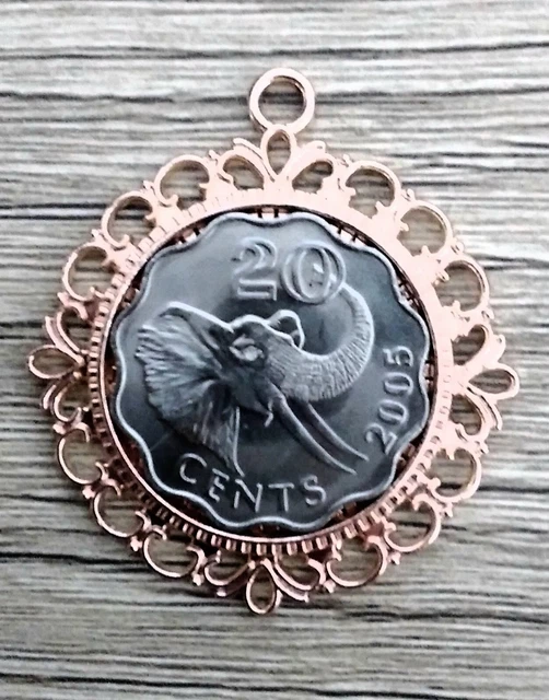 Coin Necklace/Pendant-Swaziland - 1998- 2005 -20 Cent - Elephant  -Uniq gift