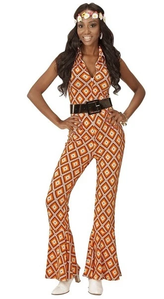 Ladies 60s 70s Go Go Retro Hippie Hippy Costume Dancing Queen Groovy Disco Girl