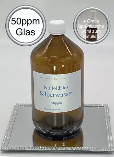 Kolloidales Silber (Silberwasser) 50ppm, hochrein, hochkonzentriert, Glasflasche