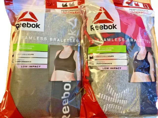2 packs of 2! Reebok Women's Stay-Put Longline Bralette Low Impact-New & Large!