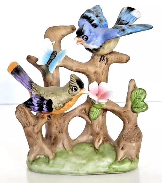 UCTCI Japan Porcelain Birds, Flower & Butterflies in Tree Vintage Figurine