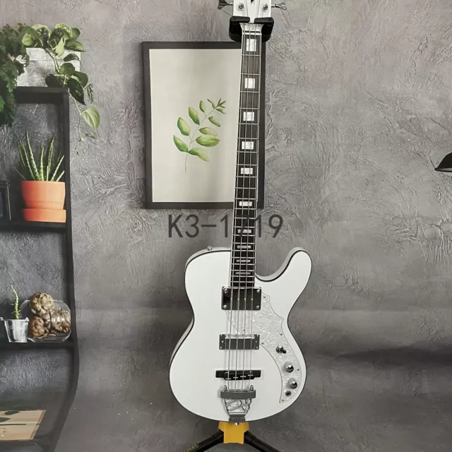 Custom 4 String White Electric Bass Guitar Maple Neck Basswood Body Chrome Part