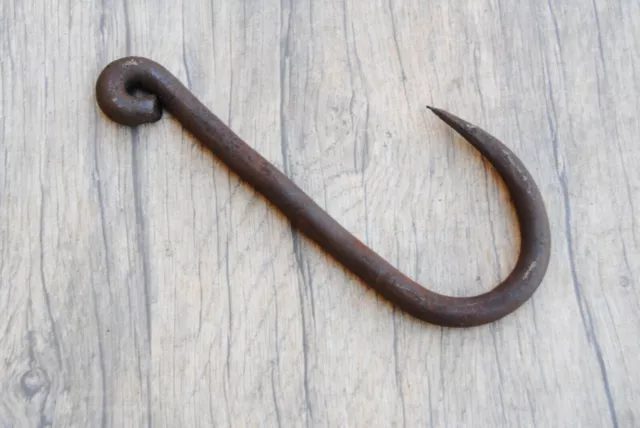 Vintage large Iron Meat Hanging BUTCHERS grappling game Hook Blacksmith forged