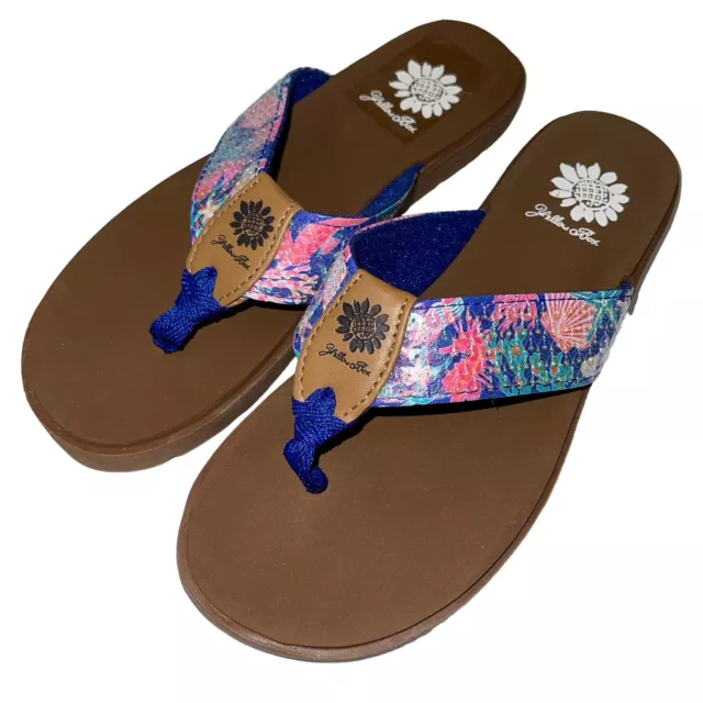 Yellow Box Flip Flops Purple Pink Coastal Seashell Shiny Sequins Sandals Faintly