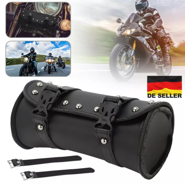 Motorrad Toolbag Werkzeug Leder Lenker Rolle Für Harley Chopper Tasche Schwarz