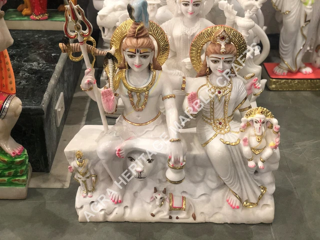 24"" Mármol Shiv Parivar Escultura Única Pintada a Mano Arte Parivo Decoración