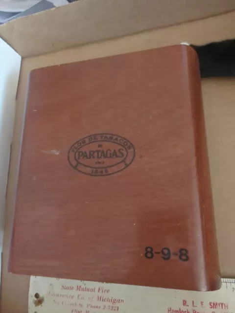 Wood Cigar Box Partagas Cigar Flor De Tabacos  Empty Box 1845 8-9-8