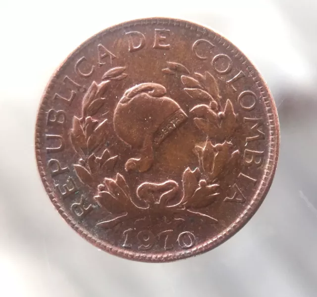 1970, Republic of Columbia, 1 Centavo, **ERROR COIN", Dropped "0" in Date