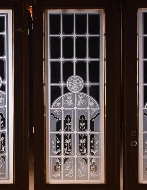 *Set of 4 Antique French Etched Glass Doors Frosted Glass with Pine Frames 2