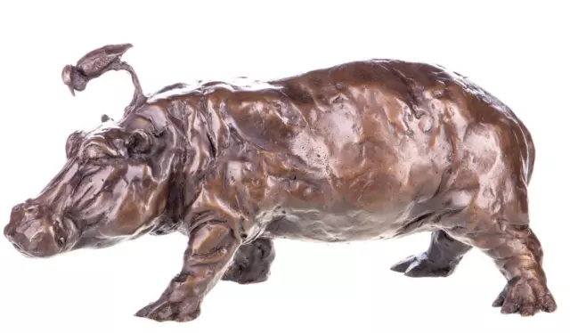 Bronze Skulptur Nilpferd Hippo Deko Figur 40cm Echte Bronze Signiert NEU bj.156