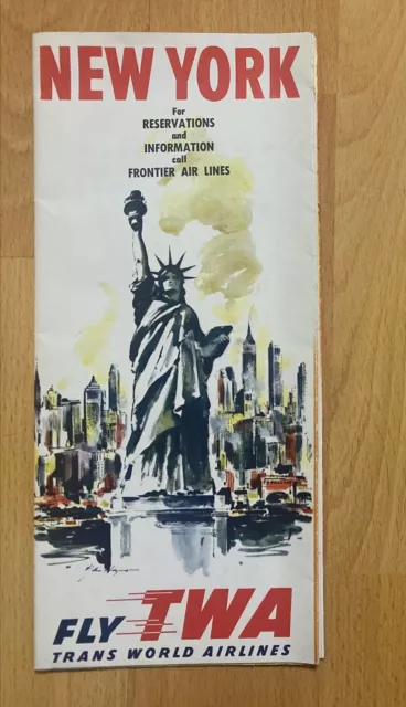 Vintage 1950s Fly TWA New York City Fold Out Brochure Guide Trans World Airlines