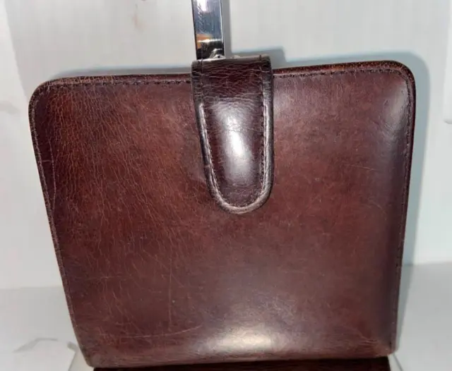 Vintage Coach Chocolate Brown Bi Fold Kisslock Coin Purse Wallet Card Bill Case