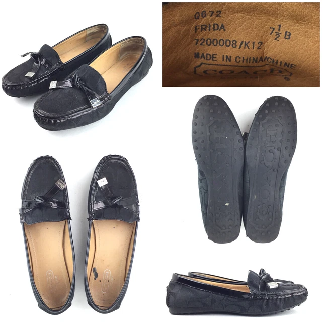 Coach Womens US 7.5B Black Knot Tie Accent Logo Print FRIDA Slip On Moc Loafers