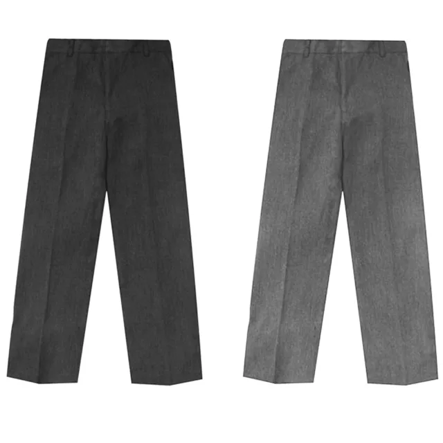 Boys School Uniform Adjustable Trousers Kids Half Elasticated Waist Formal Pants