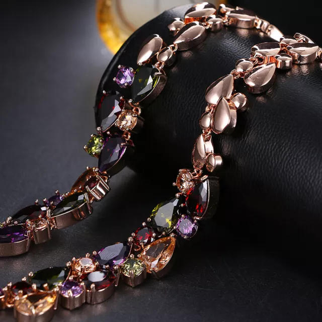 18k Rose Gold Filled Necklace made w Swarovski Crystal Multicolor Stone Gorgeous 3