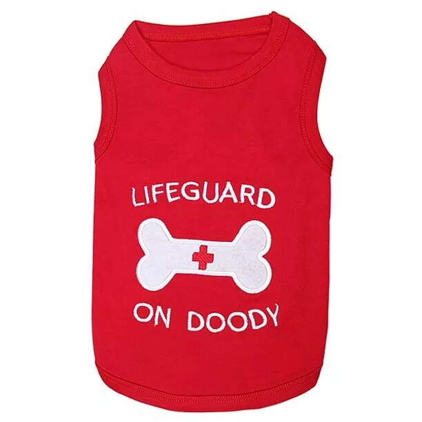 Nwt Parisian Pet Embroidered Lifeguard On Doody Dog Pet Tshirt Red Cotton Xl