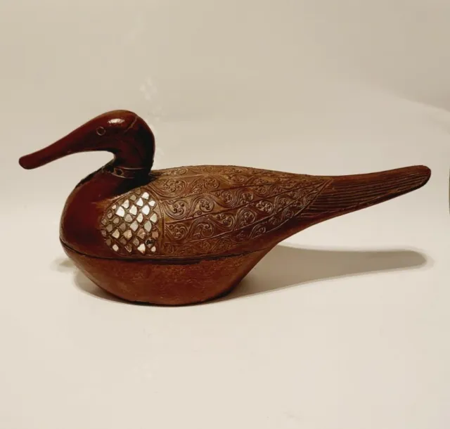 Antique Burmese Teak Wood Carved Duck /Bird Medicine Box. Late Mandalay Period