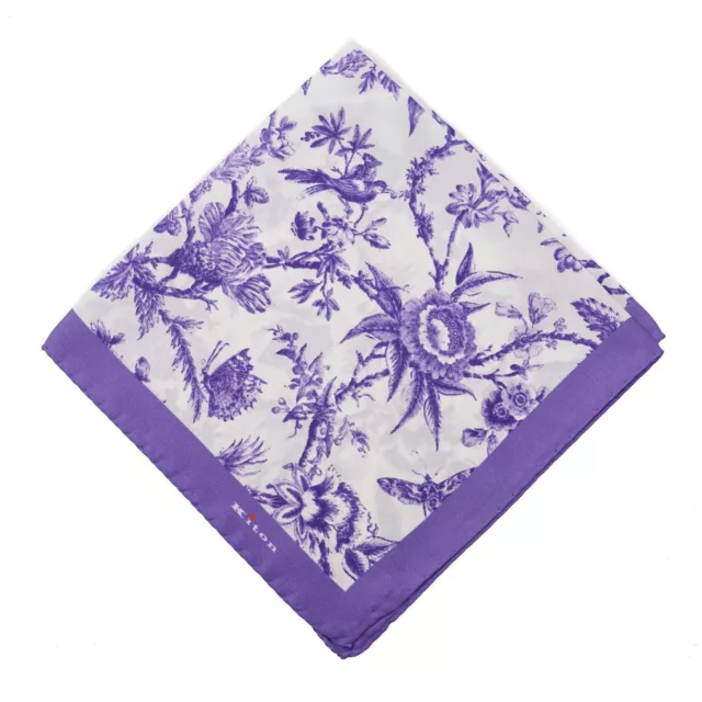 Kiton Napoli Lavender Purple Victorian Floral Print Silk Pocket Square