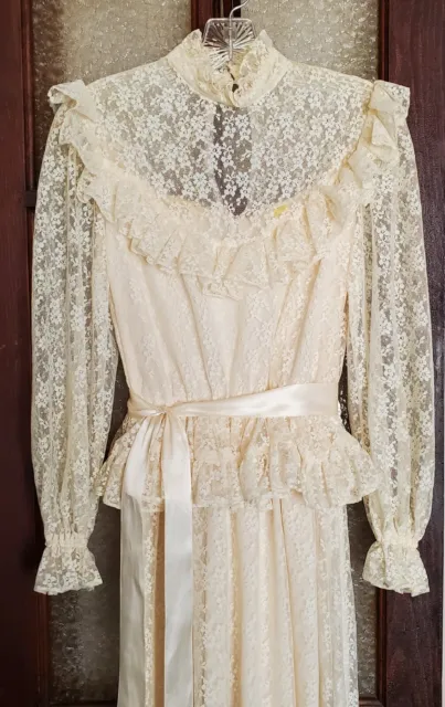 Vintage NOS 70s Lace Wedding Dress  Prairie Victorian Edwardian Boho Fairy