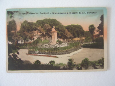 GIARDINI PUBBLICI BERTONE  1933 PUGLIA : TRANI BT MONUMENTO A MAZZINI SCULT 