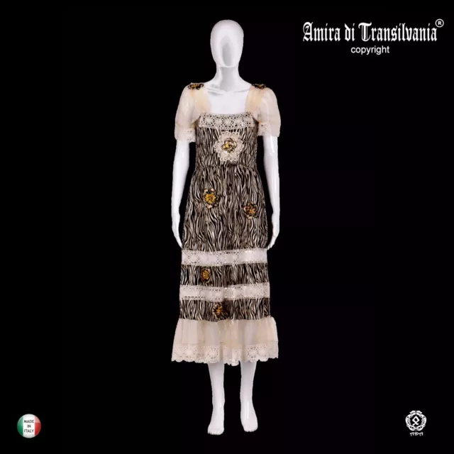 griff alta moda abito donna estivo bianco nero romantico animalier pizzi  ricami