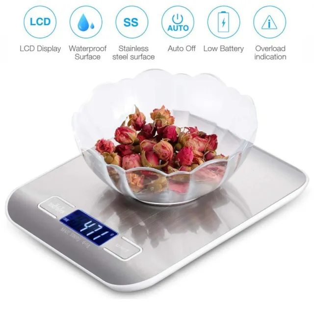 Neu 10kg Digital LCD Elektronische Küchenwaage Edelstahl Lebensmittel Skala