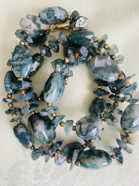 Vintage Chunky Moss AGATE Graduated Beads Necklace